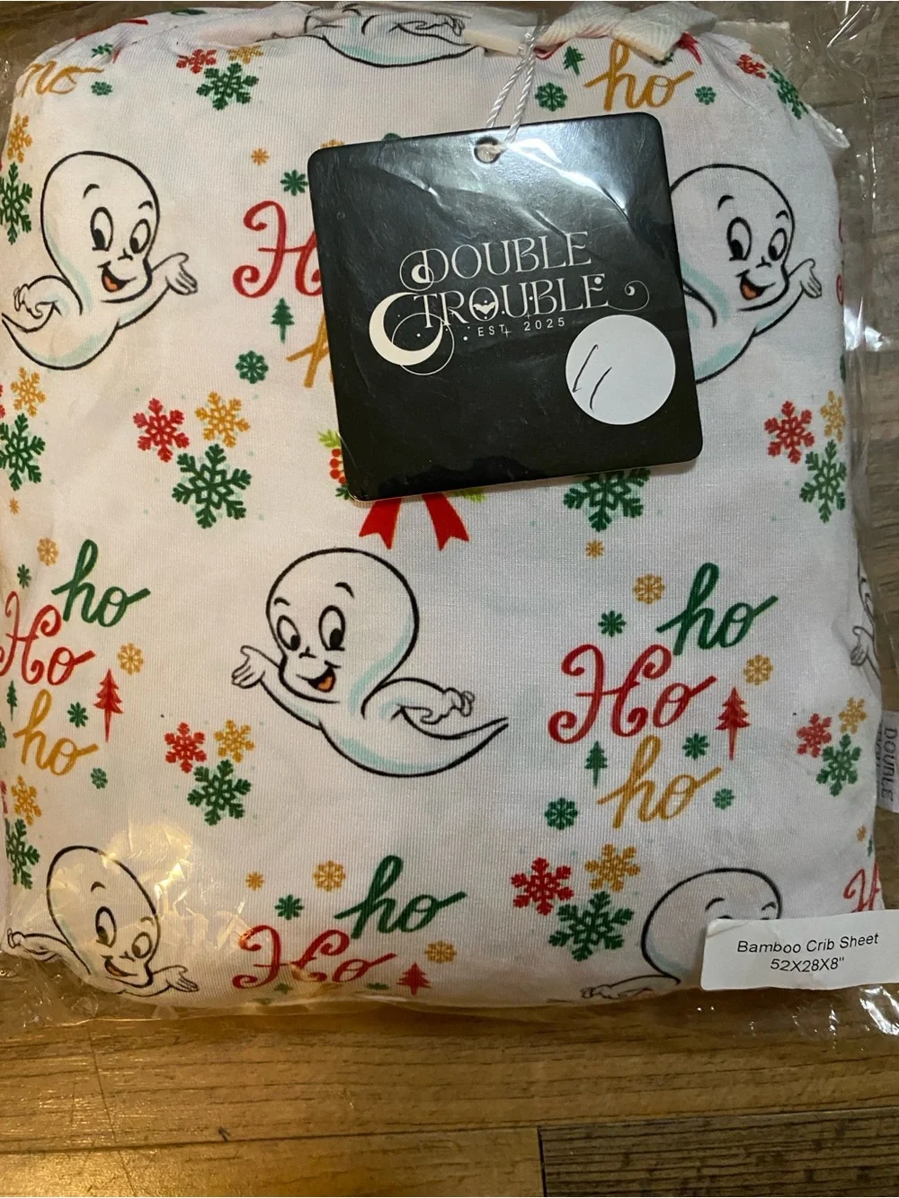Holiday Casper Bamboo Crib Sheet - White with Multi-Color Print NWT